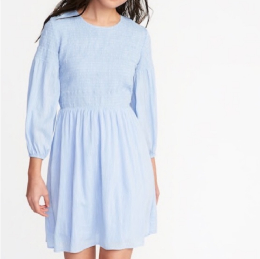 Old Navy Smocked Fit & Flare Blue/White Dress